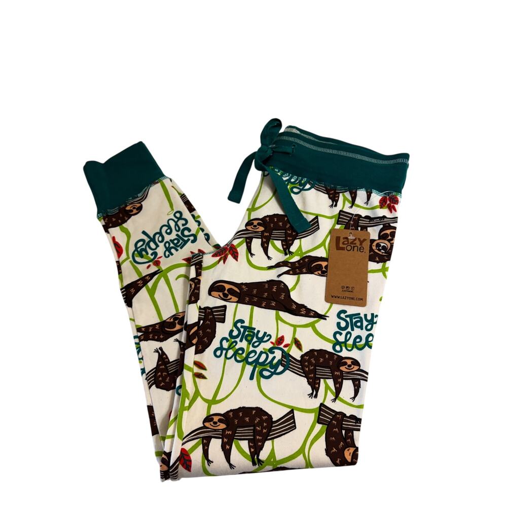 Stay Sleepy Sloth Pajama Leggings By LazyOne Cartoon Sloth Print Dark Teal XS